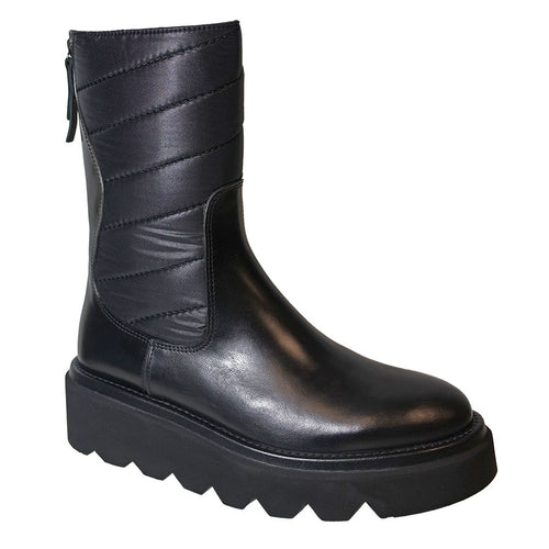 Black Homers Women's 20755 Leather And Nylon Mid Height Zippered Platform Boot