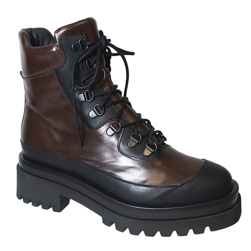 Brown And Black Homers Women's 20790 Golva Leather Combat Boot