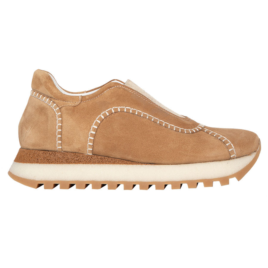 Miele Tan With White Homers Women's 20931 Suede Slip On Casual Sneaker