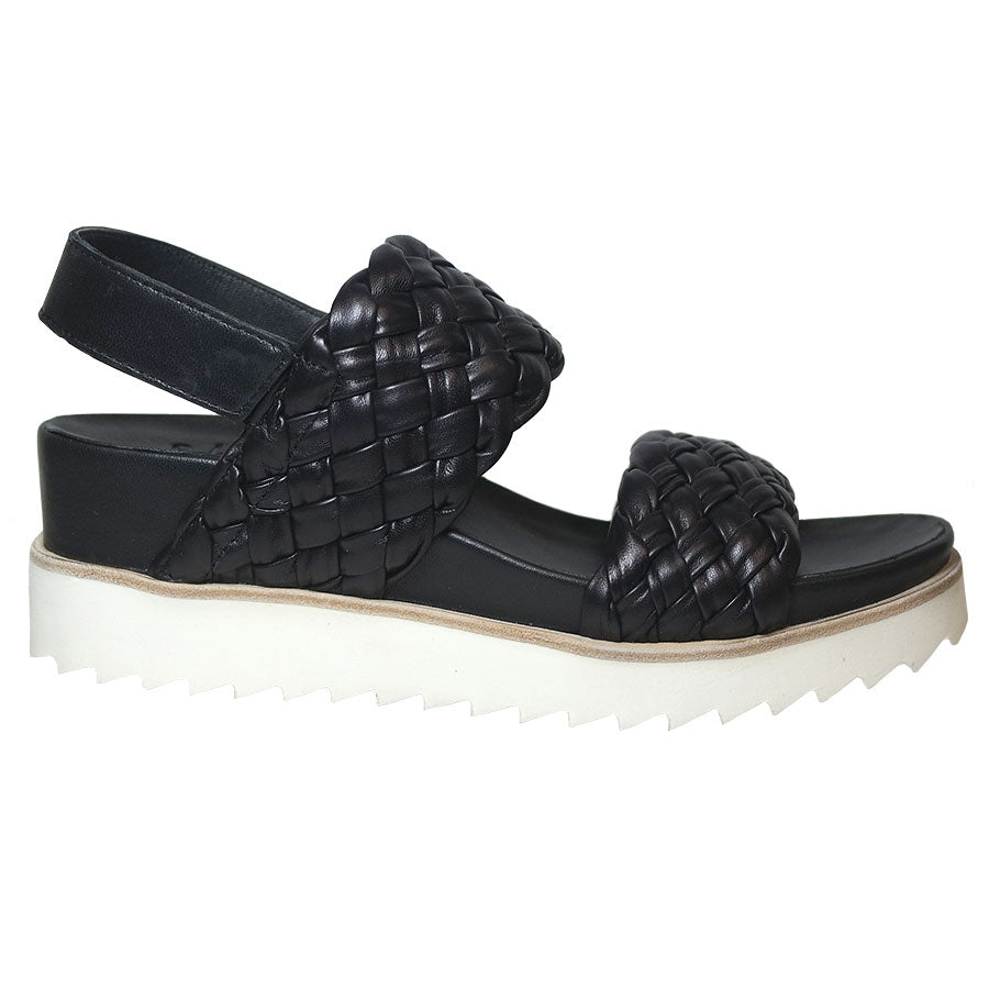 Black With White Sole Homers Women's 20935 Woven Leather Slingback Triple Strap Sandal