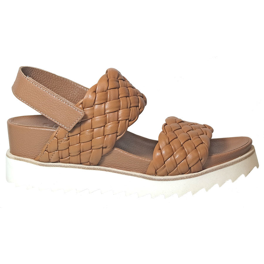 Cuero Tan With White Sole Homers Women's 20935 Woven Leather Slingback Triple Strap Sandal