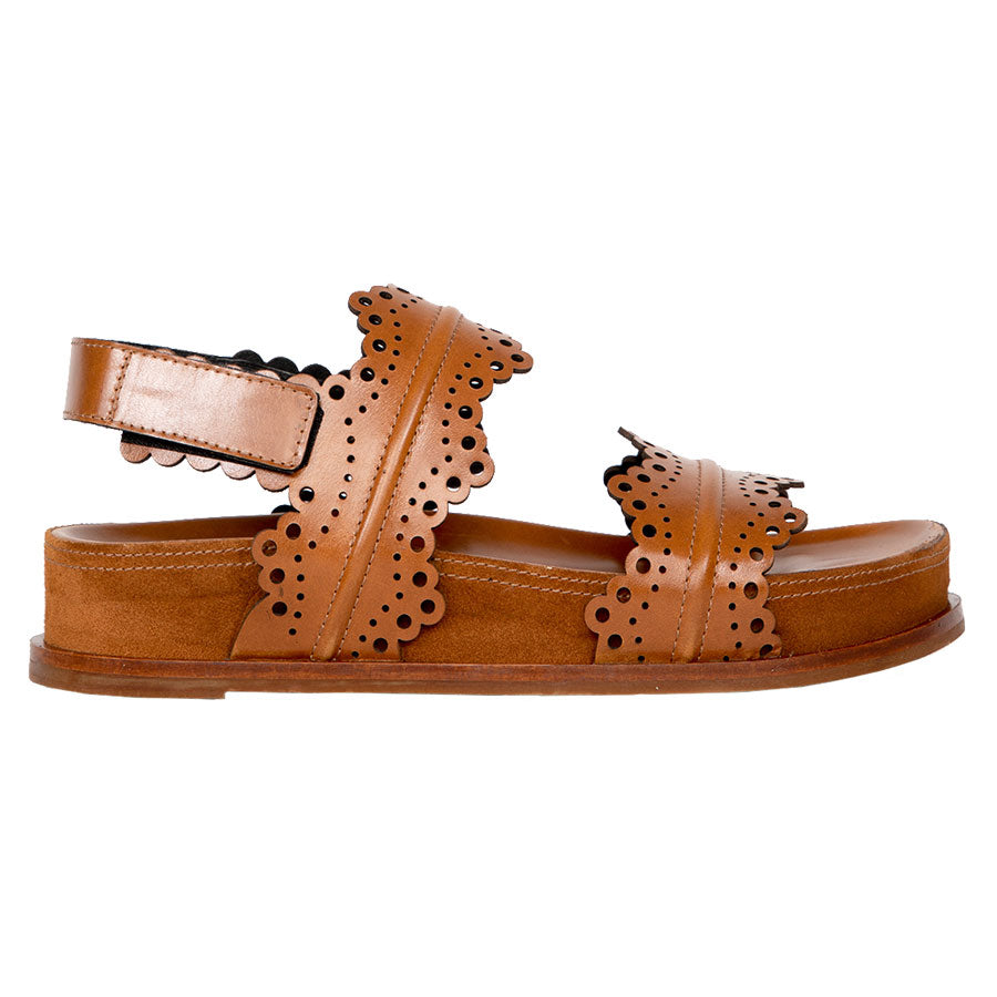 Sella Tan Homers Women's 20946 Leather With Circular Cut Outs Slingback Triple Strap Sandal