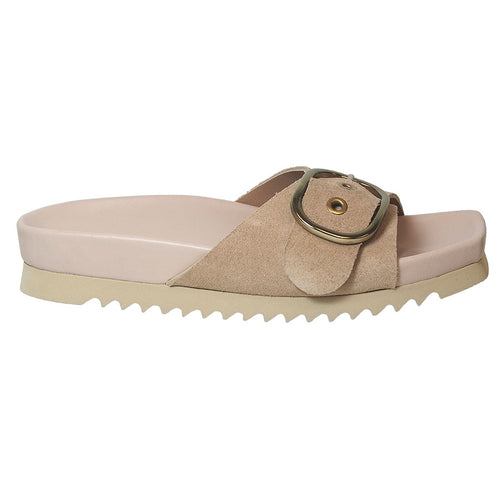 Lino Light Brown Homers Women's 20969 Suede And Leather Slide Sandal Big Buckle Strap