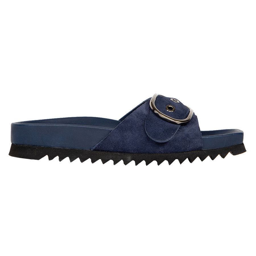 Blue With Black Sole Homers Women's 20969 Suede And Leather Slide Sandal Big Buckle Strap