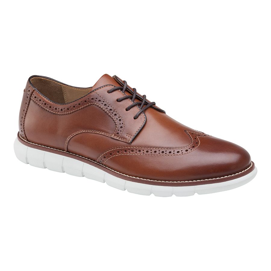 Tan With White Sole Johnston And Murphy Men's Holden Wingtip Blucher Leather Casual Oxford