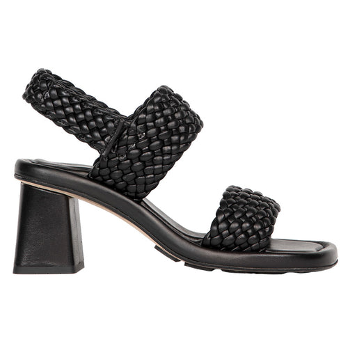 Black Homers Women's 21039 Woven Leather Block Heel Triple Strap Sandal