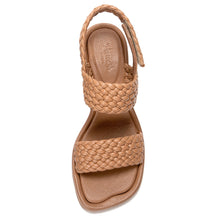 Load image into Gallery viewer, Miele Beige Homers Women&#39;s 21039 Woven Leather Block Heel Triple Strap Sandal Top View
