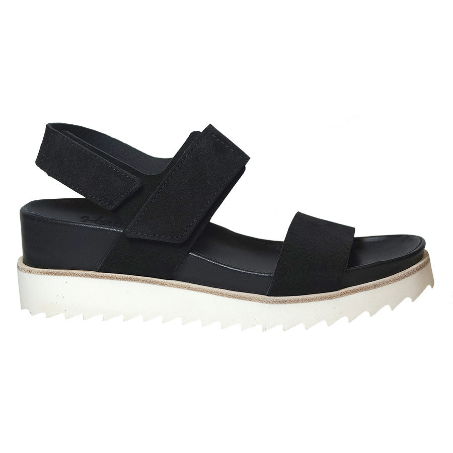 Black With White Sole Homers Women's 21084 Suede Triple Strap Slingback Sandal