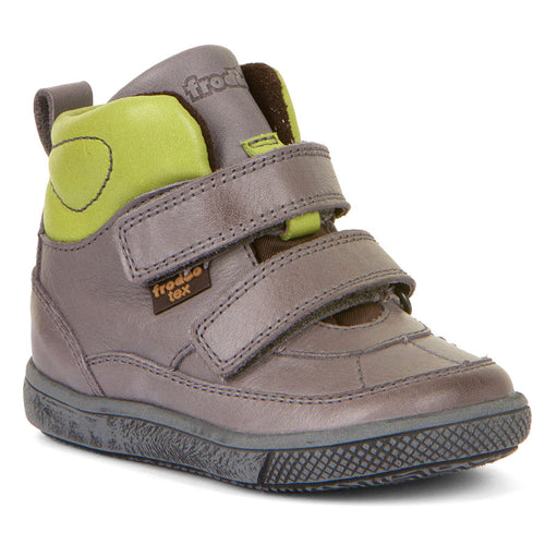 Brownish Grey With Green And Grey Sole Froddo Infant's Trento Tex Waterproof Leather Double Strap Ankle Bootie Sizes 20 to 27 Profile View