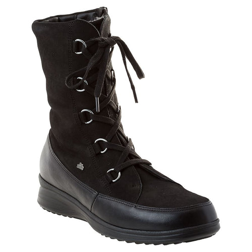 Black Finn Comfort Women's Sterzing Leather And Suede Mid Height Combat Style Boot