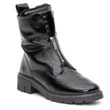 Load image into Gallery viewer, Black Ara Women&#39;s Deon Patent Leather Zip Up Bootie Profile View
