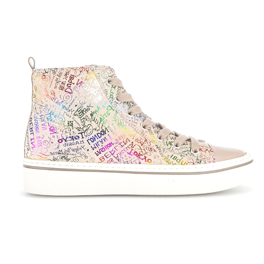 Beige With White Sole Gabor Women's 23160 City Printed Fabric Casual Hi Top Sneaker