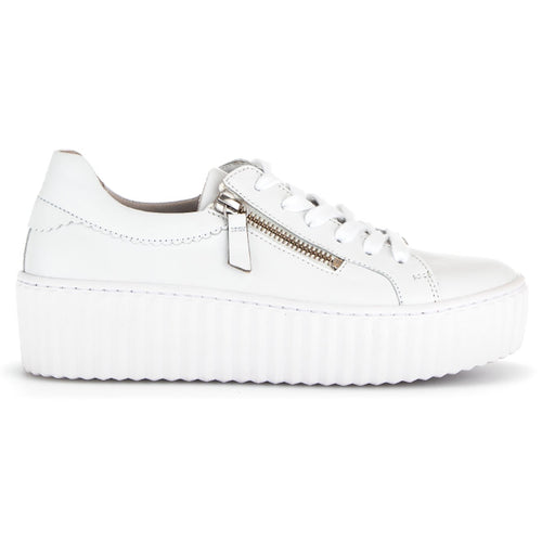 White Gabor Women's 23200 Leather Casual Platform Sneaker Side View