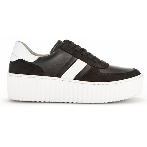 Black And White Gabor Women's 23203 Leather And Suede Casual Sneaker