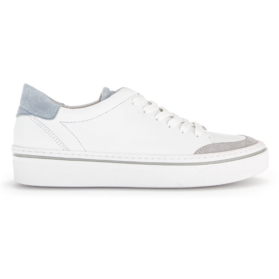 White With Grey And Blue Gabor Women's 23261 Leather Casual Sneaker