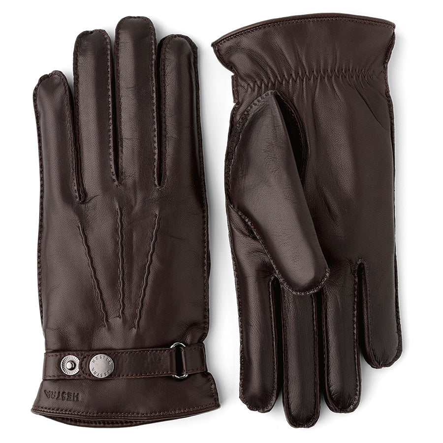 Espresso Brown Hestra Men's Jake Leather Gloves Wool Lining