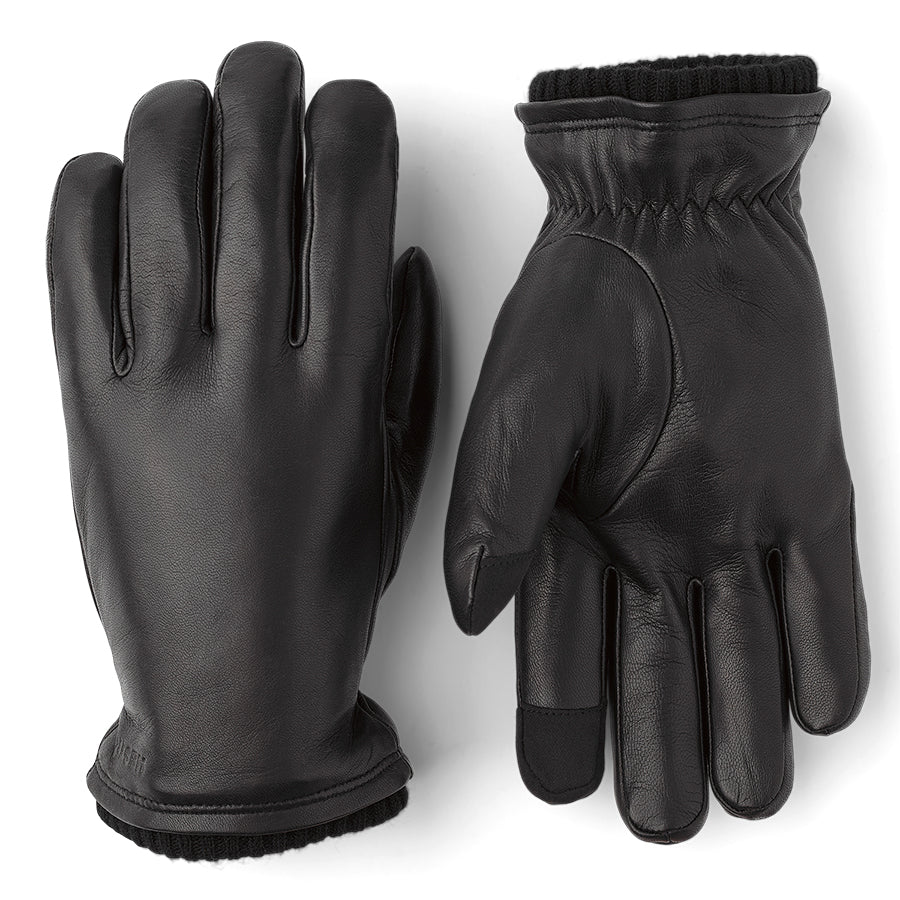 Black Hestra Men's John Leather Gloves Primaloft And Fleece Lined