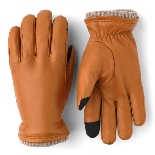Tan Orange With Black Hestra Men's John Leather Gloves Primaloft And Fleece Lined