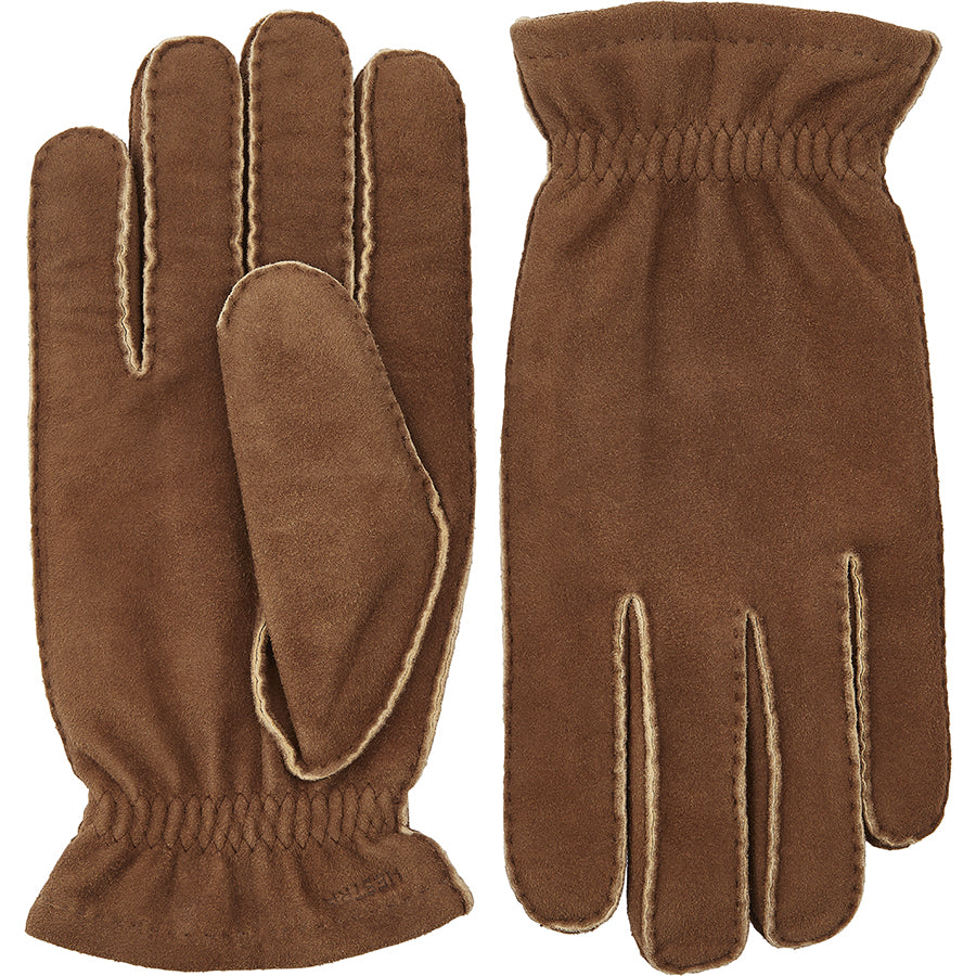 Brown With Beige Hestra Men's Andre Suede Gloves Wool Lining