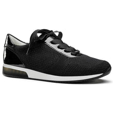 Load image into Gallery viewer, Black With White Sole Ara Women&#39;s Leigh Wovenstretch Fabric Sneaker Profile View
