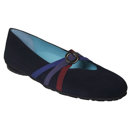 Black Thierry Rabotin Women's Gregory Suede With Red And Blue And Purple Elastic Straps Ballet Flat