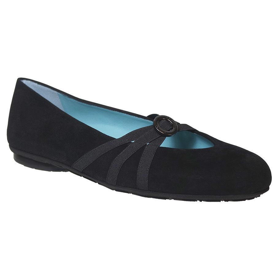 Black Thierry Rabotin Women's Gregory Suede With Elastic Straps Ballet Flat