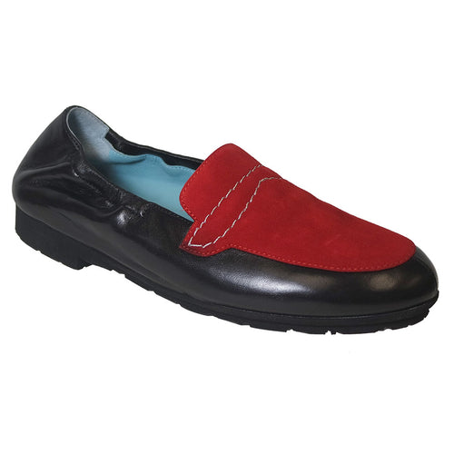 Black And Red Thierry Rabotin Women's Leather And Suede Penny Loafer