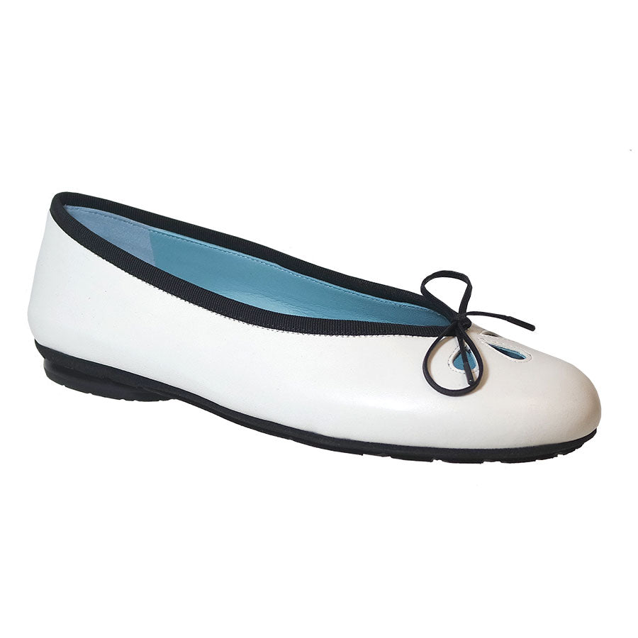 White With Black Thierry Rabotin Women's Garden Leather Ballet Flat With Knot Detailing