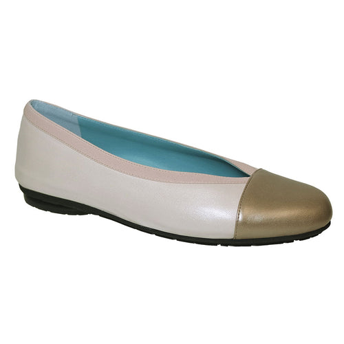 Beige With Black Sole Thierry Rabotin Women's Ghisa Ballet Flat With Metallic Gold Cap Toe