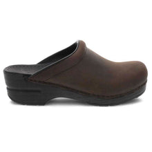 Load image into Gallery viewer, Brown With Black Sole Dansko Women&#39;s Sonja Leather Open Back Clog Side View
