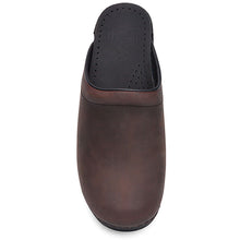 Load image into Gallery viewer, Brown With Black Sole Dansko Women&#39;s Sonja Leather Open Back Clog Top View
