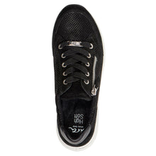 Load image into Gallery viewer, Black With White Sole Ara Women&#39;s Oleanna Leather And Fabric Casual Sneaker Top View
