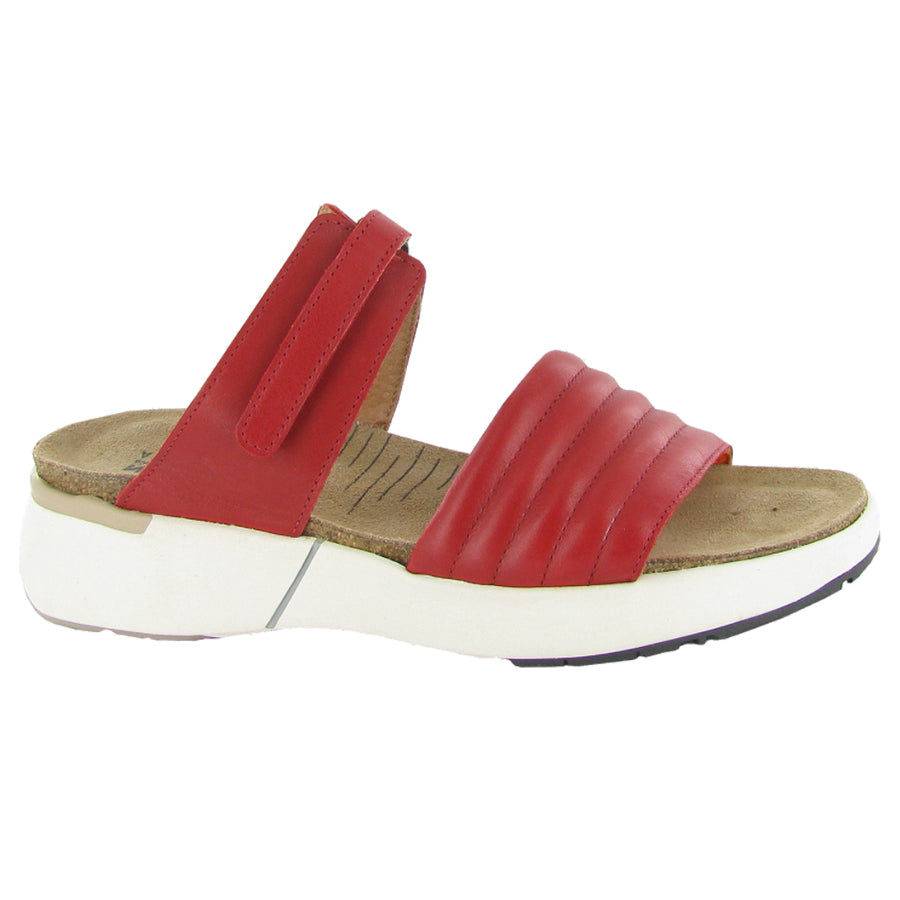Red With White Sole Naot Women's Vesta Leather Double Strap Slide Sandal