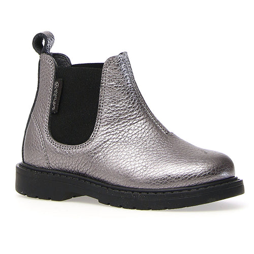 Silver With Black Sole And Gores Naturino Girl's Piccadily Leather Chelsea Boot Sizes 33 to 35