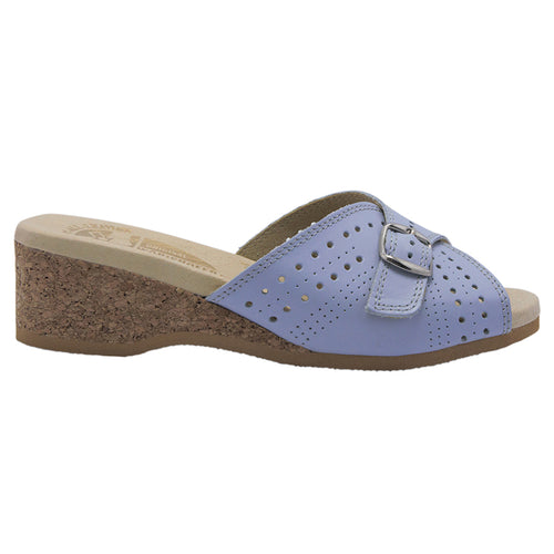 Powder Light Blue Worishofer Women's 251 Perforated Leather Wedge Slide Sandal
