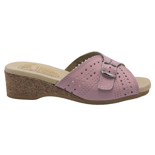 Rose Pink Worishofer Women's 251 Perforated Leather Wedge Slide Sandal