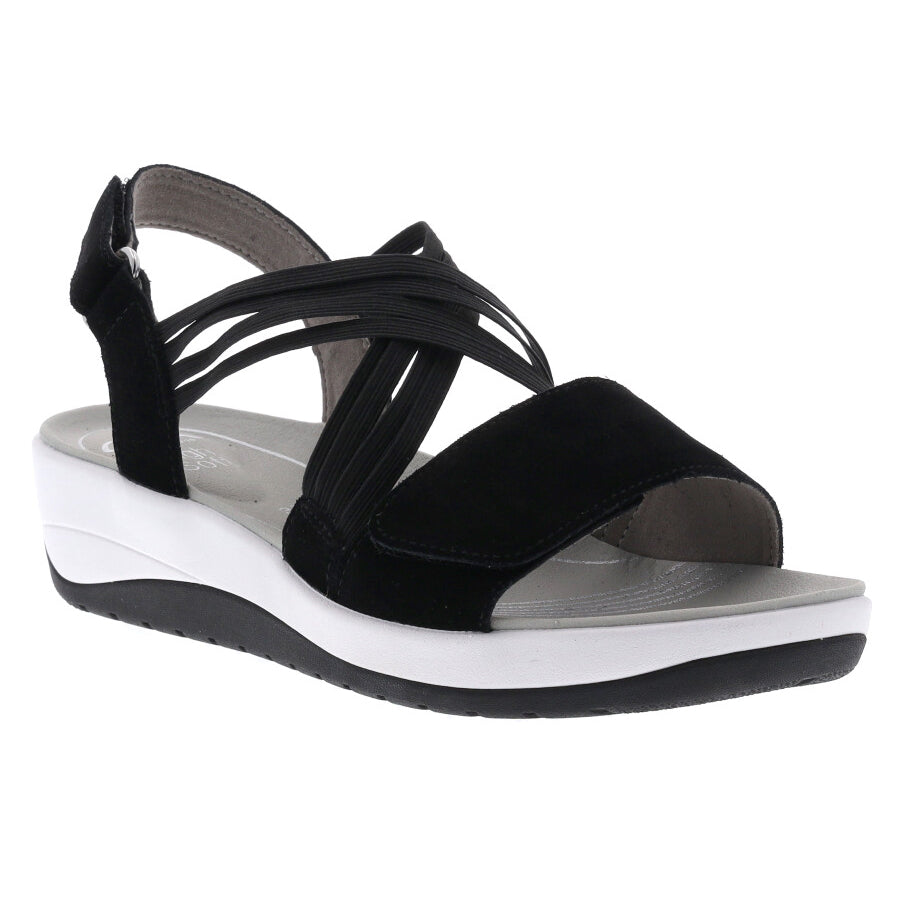 Black With White And Black Sole Ara Women's Niles Strappy Suede Sports Sandal