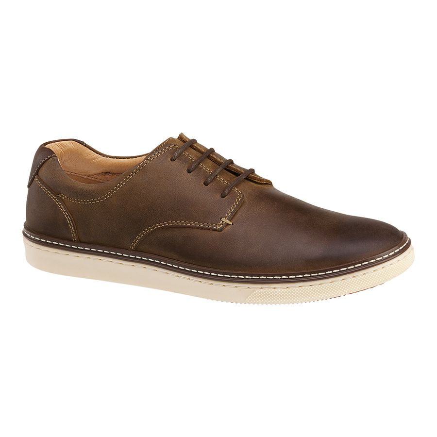 Brown With Beige Sole Johnston And Murphy Men's McGuffey Plain Toe Leather Casual Sneaker