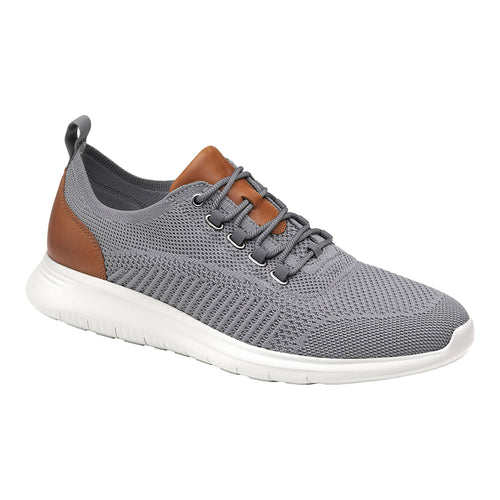 Grey And Tan With White Sole Johnston And Murphy Men's Amherst Knit U Throat Knit With Leather Trim Casual Sneaker