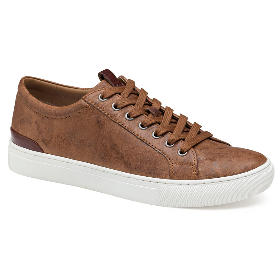 Brown With White Sole Johnston And Murphy Men's Banks Lace To Toe Leather Casual Sneaker