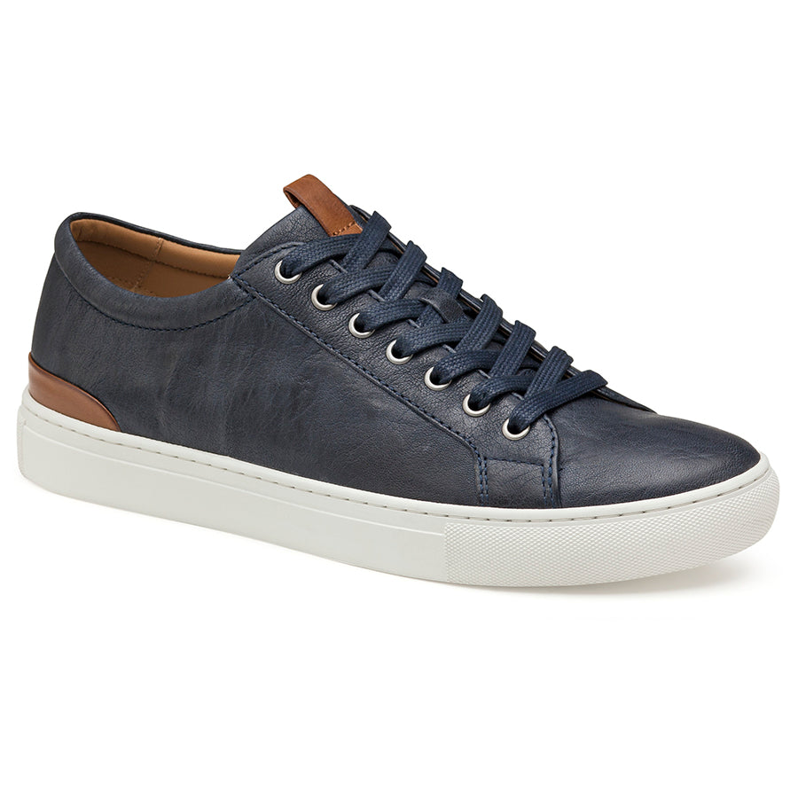 Blue And Tan With White Sole Johnston And Murphy Men's Banks Lace To Toe Leather Casual Sneaker