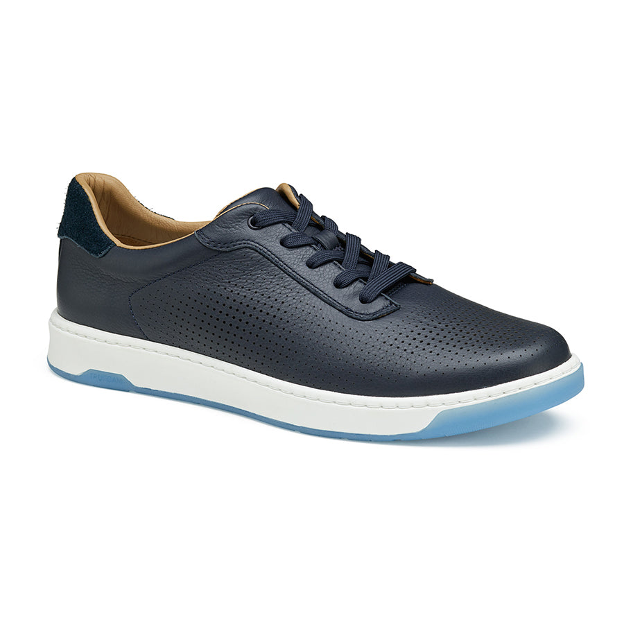 Navy With White And Blue Sole Johnston And Murphy Men's Daxton U Throat Perforated Leather Casual Sneaker