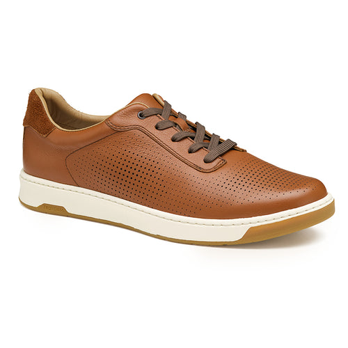 Tan With White And Brown Sole Johnston And Murphy Men's Daxton U Throat Perforated Leather Casual Sneaker