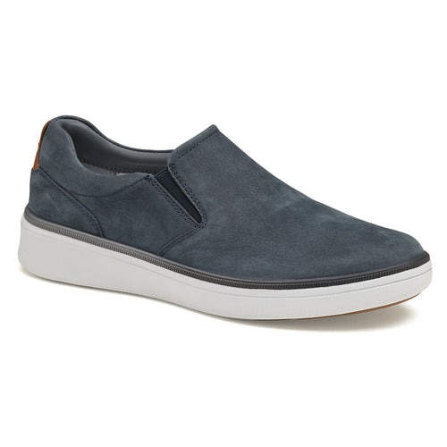 Blue With White Sole Johnston And Murphy Men's XC4 Foust Lace To Toe Waterproof Nubuck Casual Slip On Sneaker Profile View
