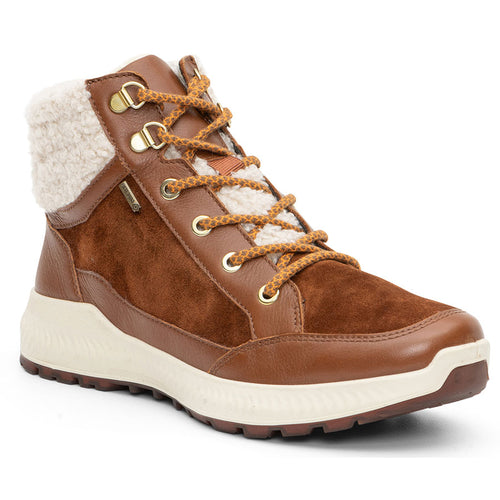 Nut Brown with White Ara Women's Hanover Goretex Waterproof Leather And Suede Winter Ankle Boot Profile View