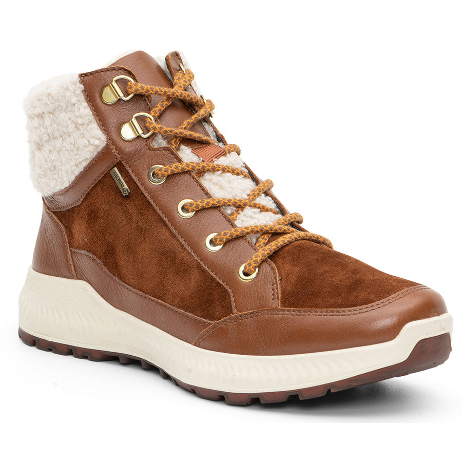 Nut Brown with White Ara Women's Hanover Goretex Waterproof Leather And Suede Winter Ankle Boot Profile View