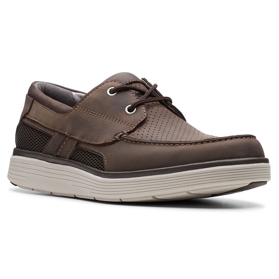 Brown With White Sole Clarks Women's UnAdobe Step Leather Boat Shoe