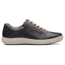 Load image into Gallery viewer, Black With White Sole And Laces Clarks Women&#39;s Nalle Lace Leather Casual Sneaker Side View
