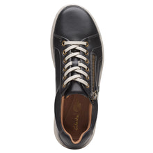 Load image into Gallery viewer, Black With White Sole And Laces Clarks Women&#39;s Nalle Lace Leather Casual Sneaker Top View
