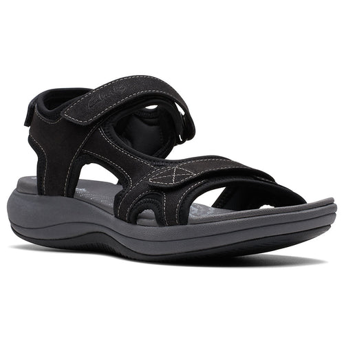 Black With Grey Clarks Women's Mira Bay Synthetic And Textile Sporty Sandal Profile View